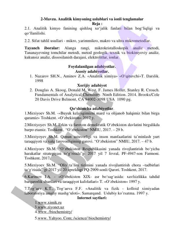 Analitik kimyoning uslublari va ionli tenglamalar