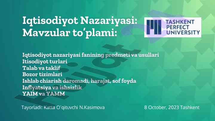 Iqtisodiyot nazariyasi mavzular to’plami