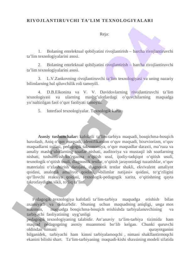 Rivojlantiruvchi ta’lim texnologiyalari asoslari