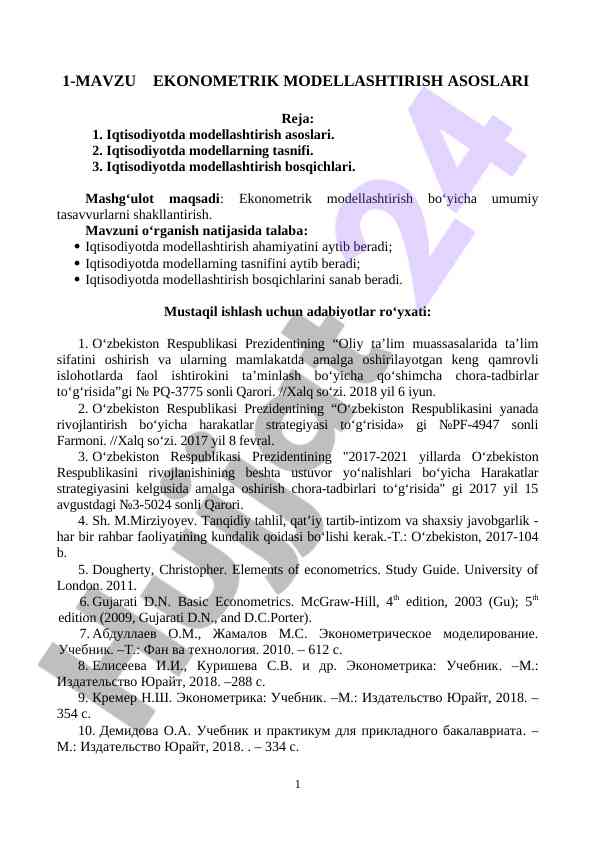 Iqtisodiyotda modellashtirish asoslari