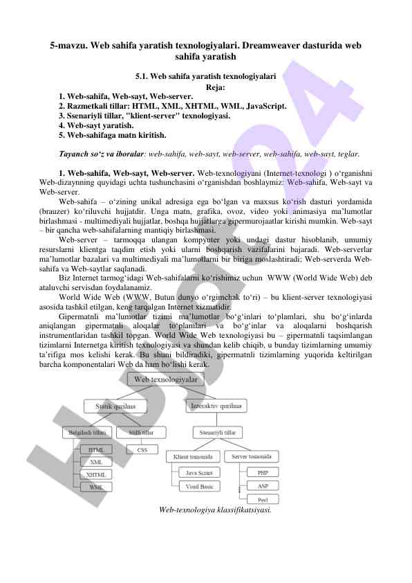 Web sahifa yaratish texnologiyalari