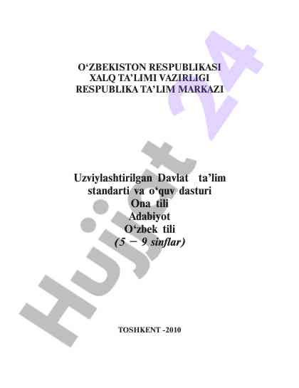 Ona tili adabiyot o‘zbek tili dasturi 5-9 sinflar