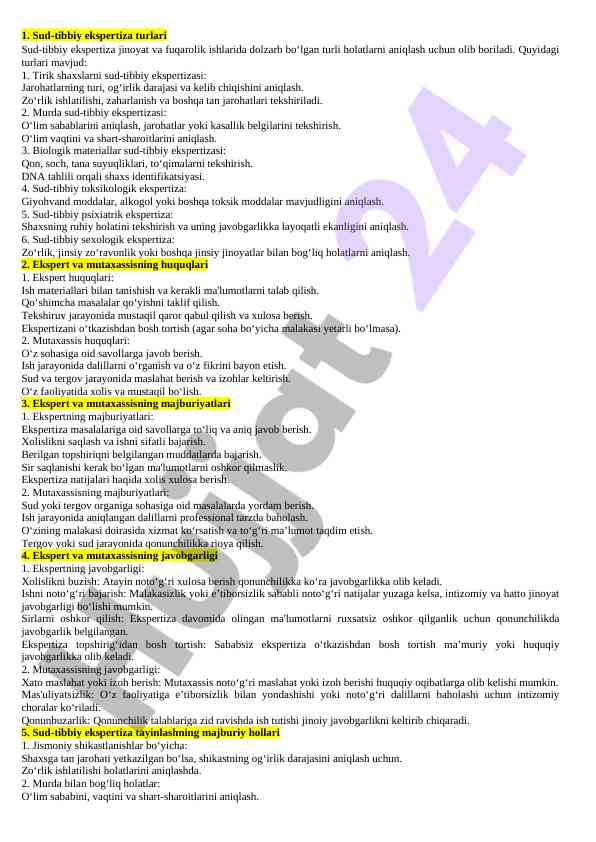 Sud-tibbiy ekspertiza turlari va muammolari