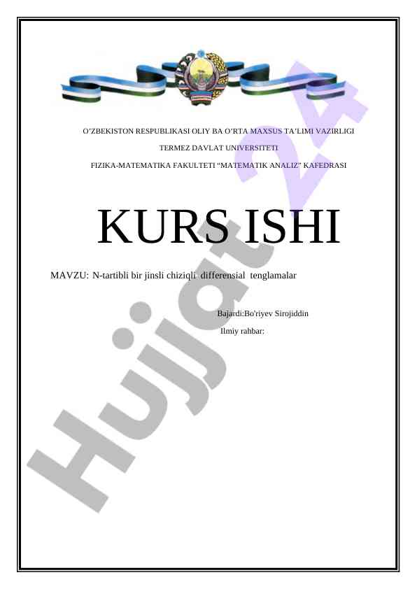 N-tartibli chiziqli differensial tenglamalar