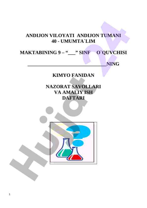 Kimyo fanidan nazorat savollari amaliy ish daftari