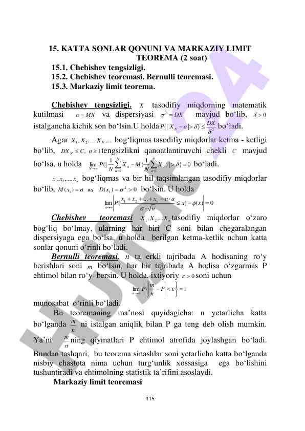 Katta sonlar qonuni va markaziy limit teoremasi
