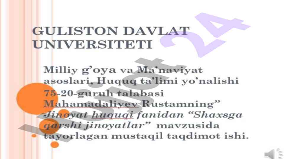 Shaxsga qarshi jinoyatlar tahlili oʻzbekiston respublikasida