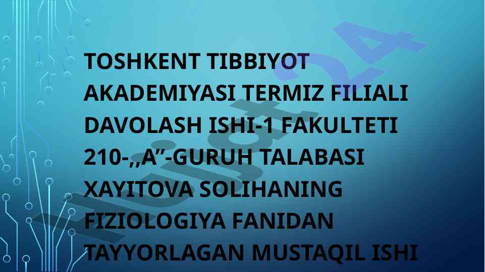 Fizilogiya fanidan mustaqil ish: ko'zning tuzilishi