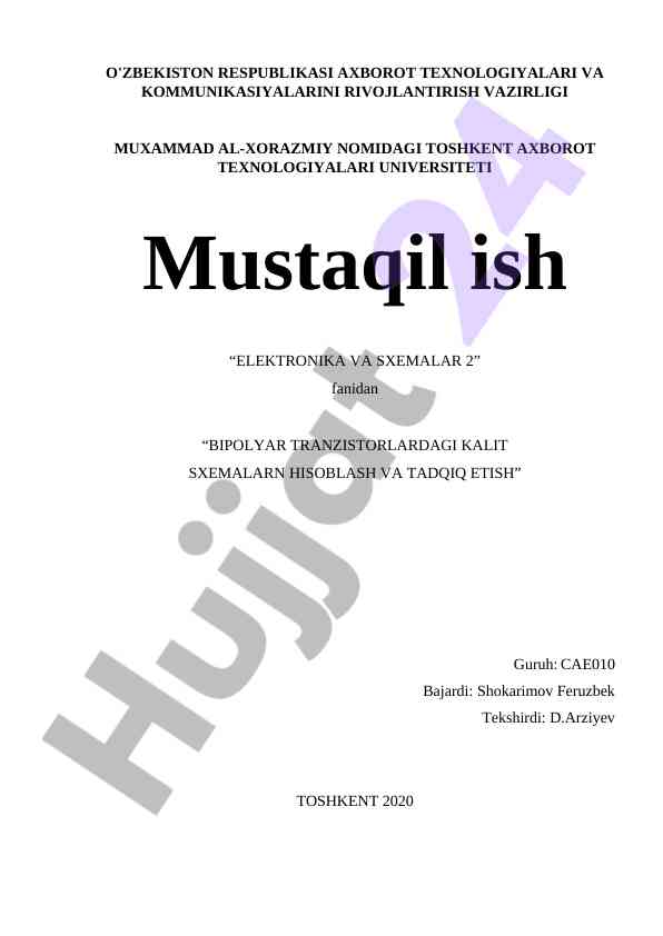 Bipolyar tranzistorlardagi kalit sxemalarni hisoblash