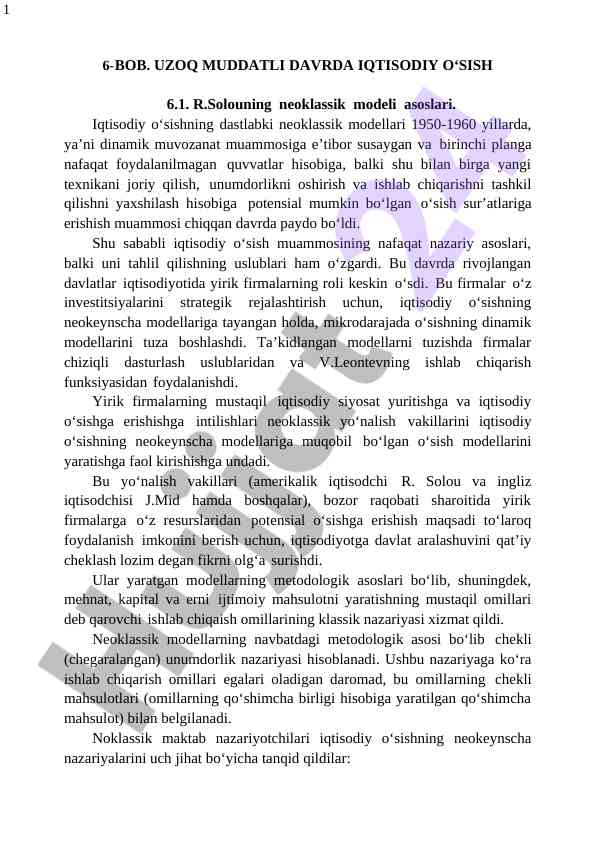 Iqtisodiy o'sishning neoklassik modellari