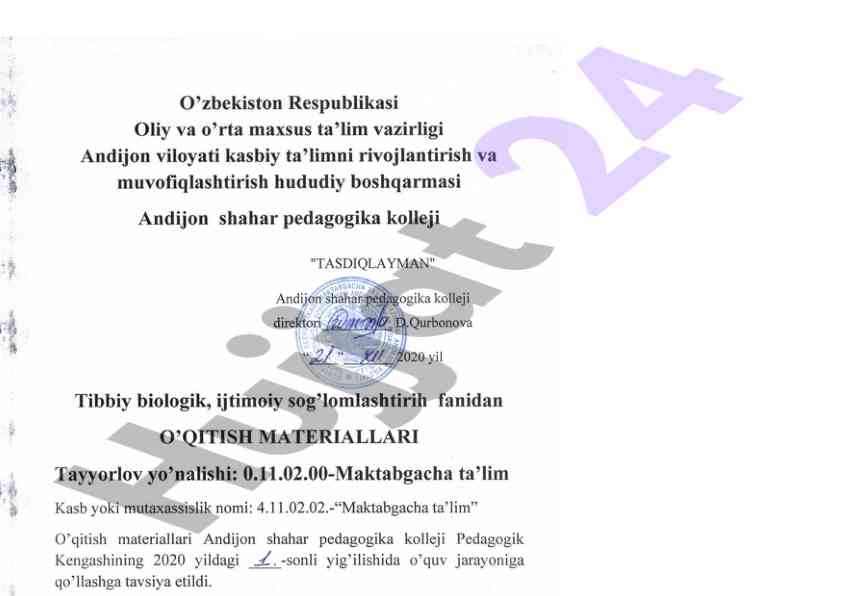 Tibbiy bilim asoslari fanining o‘quv dasturi