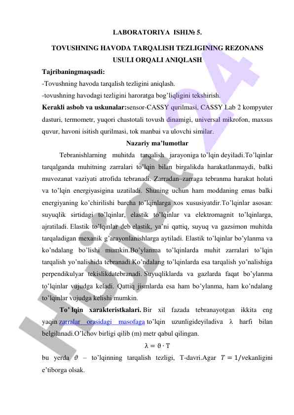 Tovushning havoda tarqalish tezligi aniqlash tajribasi