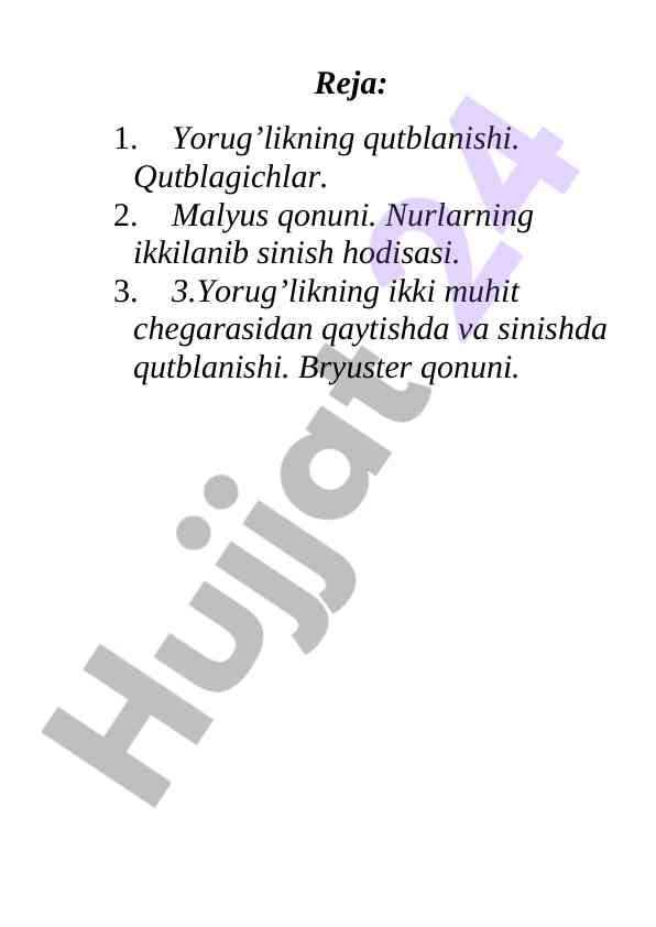 Yorug’lik qutblanishi va malyus qonuni