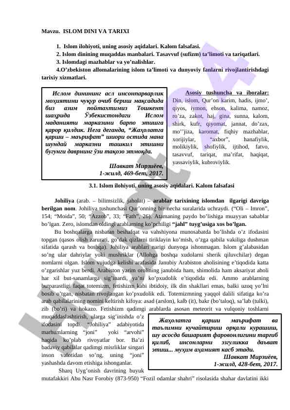 Islom dini va tarixi asosiy tushunchalari