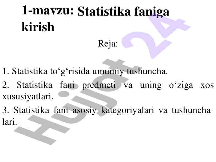 Statistika faniga kirish va uning asosiy kategoriyalari