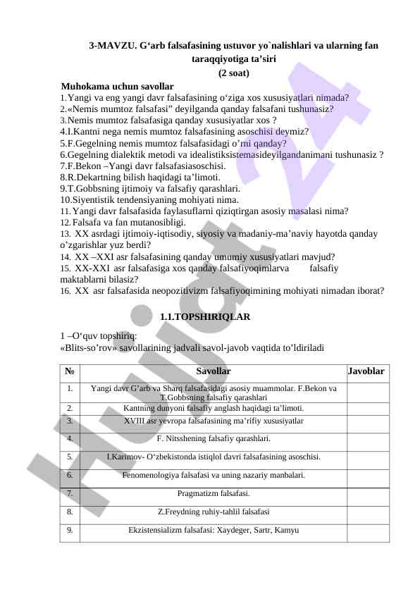 G‘arb falsafasining ustuvor yo‘nalishlari