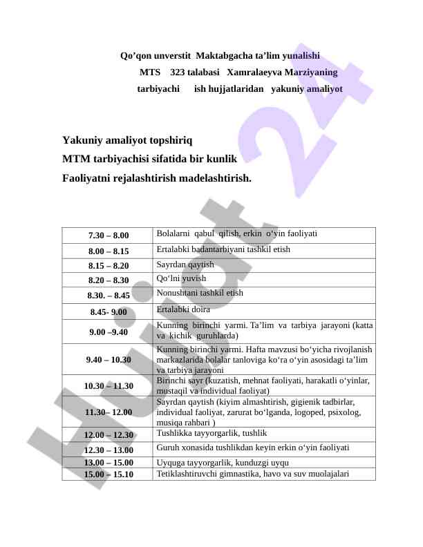Tarbiyaviy faoliyat rejalashtirish va amalga oshirishi