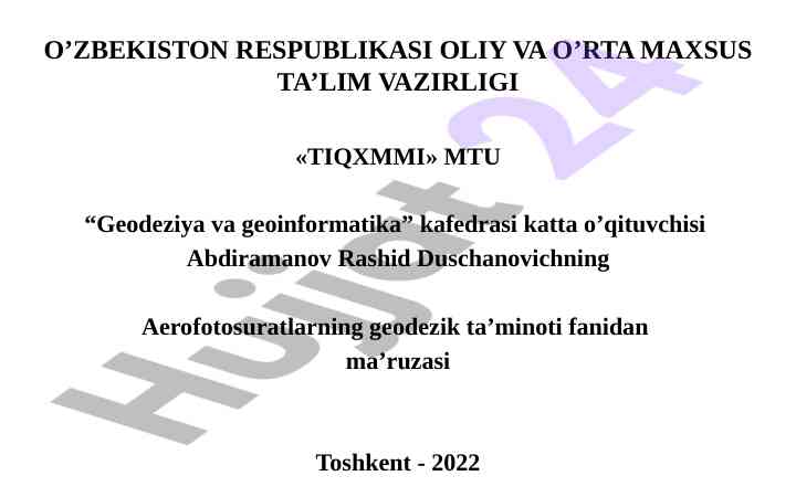 Aerofotosuratlarning geodezik ta’minoti ma’ruzasi