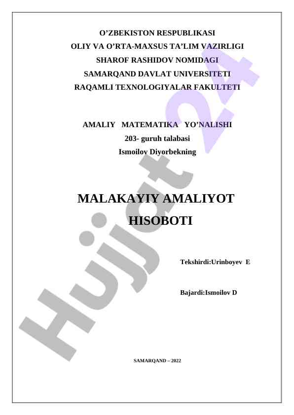 Xos son va xos vektorlar bo'yicha amaliyot