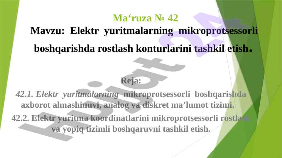 Mikroprotsessorli boshqarishda elektr yuritmalarni rostlash
