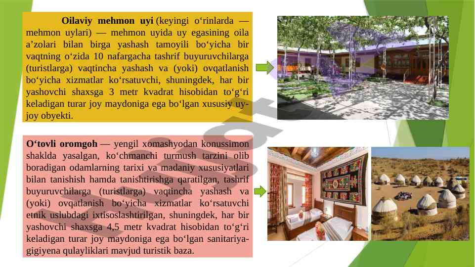 Turizm baza turlari va xizmatlari