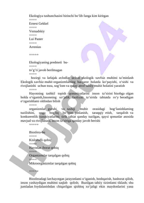 Ekologiya tushunchasi va uning qonuniyatlari