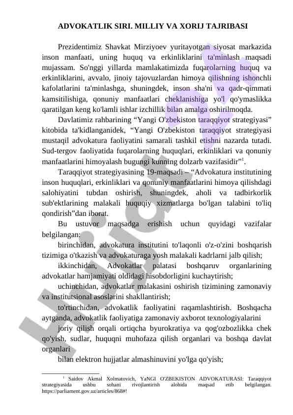 Advokatura faoliyatining rivojlanishi va zamonaviy muammolar