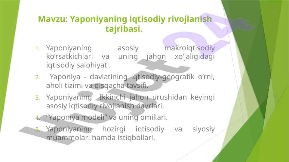 Yaponiya iqtisodiy rivojlanish tajribasi va modeli