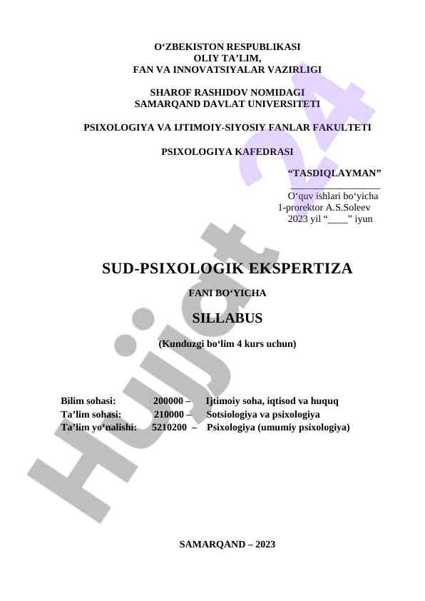 Psixologik ekspertiza fani bo‘yicha sillabus