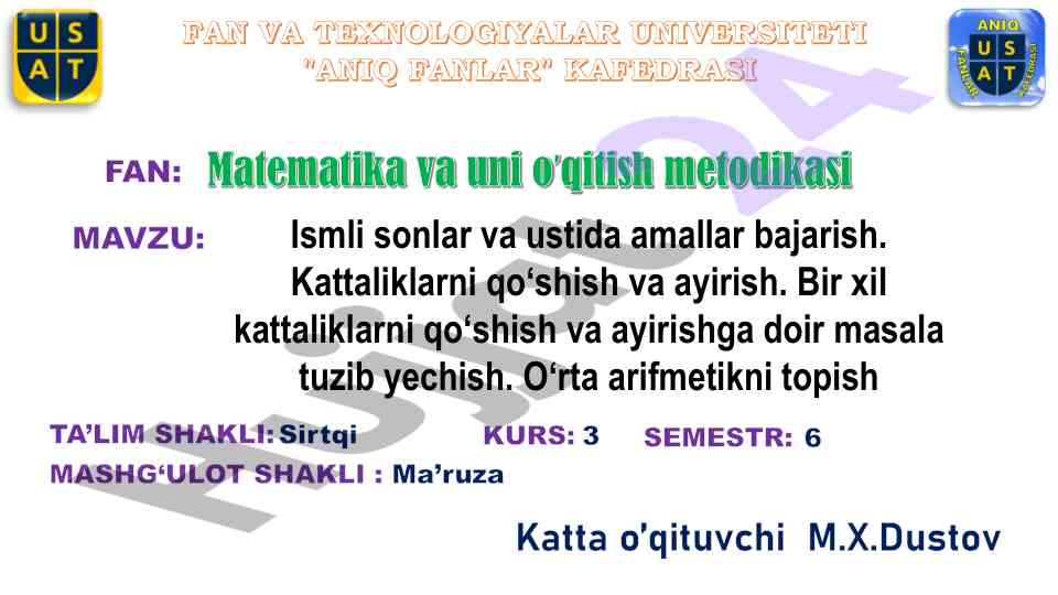 Ismli sonlar va ustida amallar bajarish