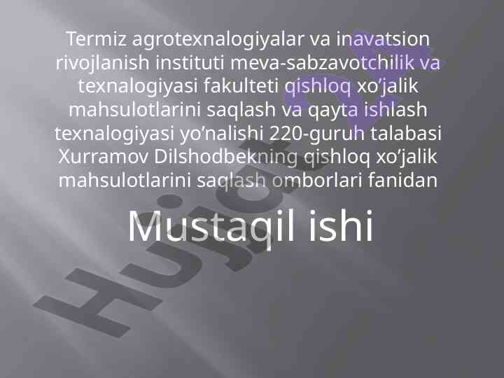 Meva sabzavot mahsulotlarini saqlash tizimlari