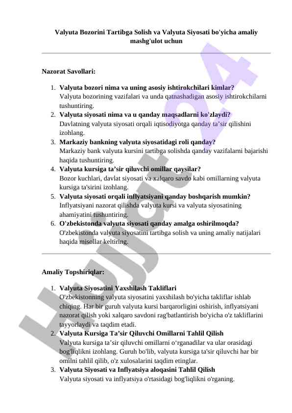 Valyuta bozorini tartibga solish va siyosati