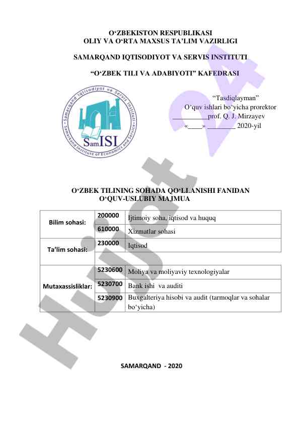O‘quv-uslubiy majmua o‘zbek tilida ishlatish