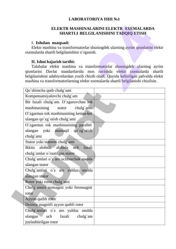 Elektr mashinalarini elektr sxemalarda belgilanishi