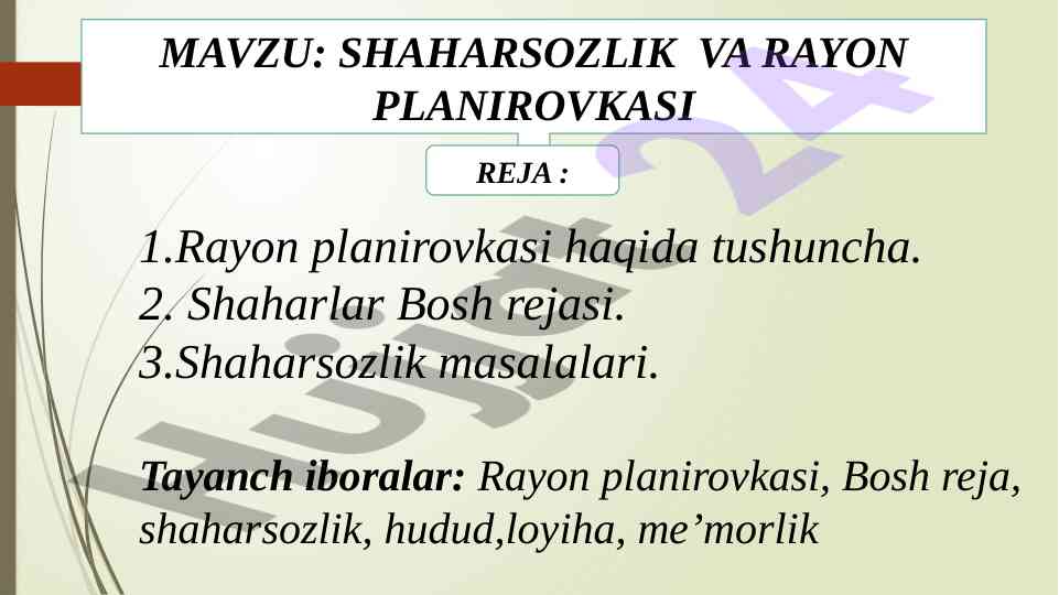 Shaharsozlik va rayon planirovkasi