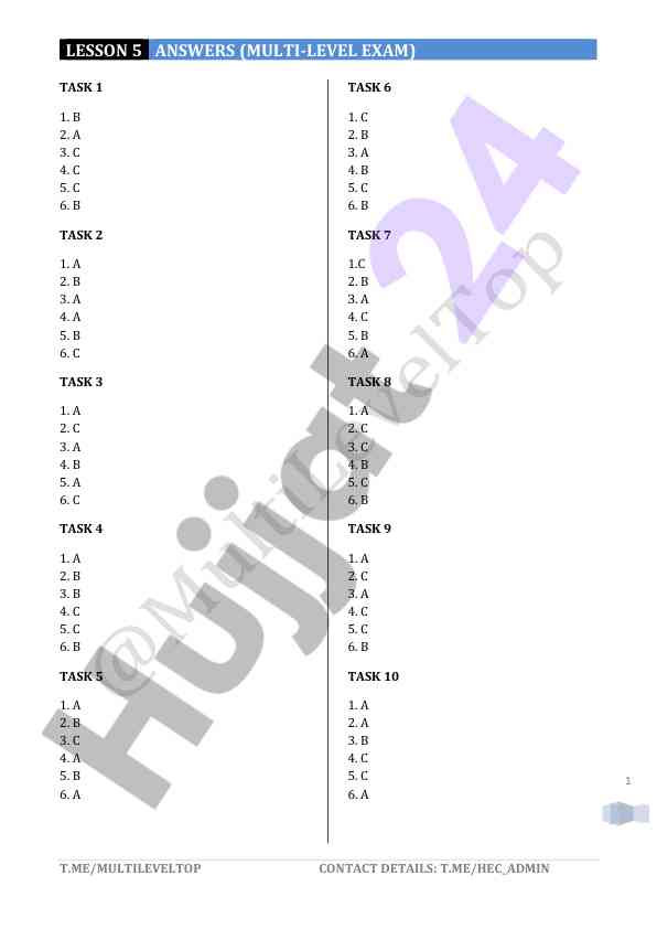 Multi-level exam answers for lesson 5