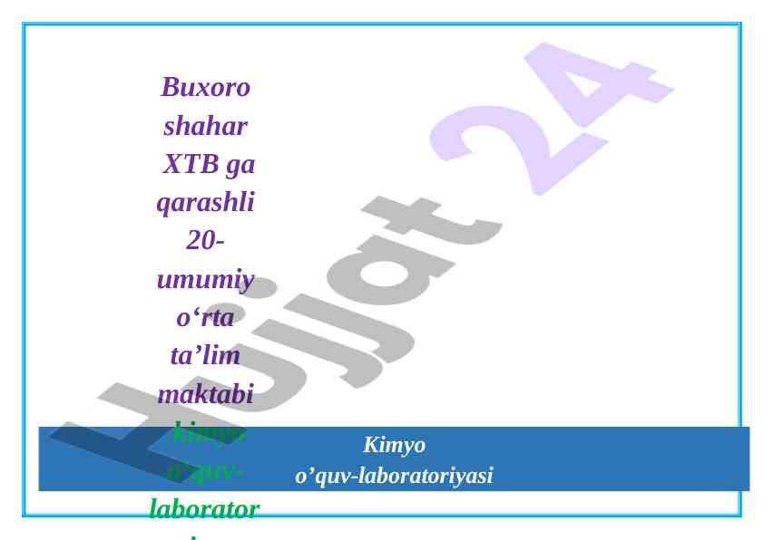 Kimyo o’quv-laboratoriya xonasi yillik ish rejasi