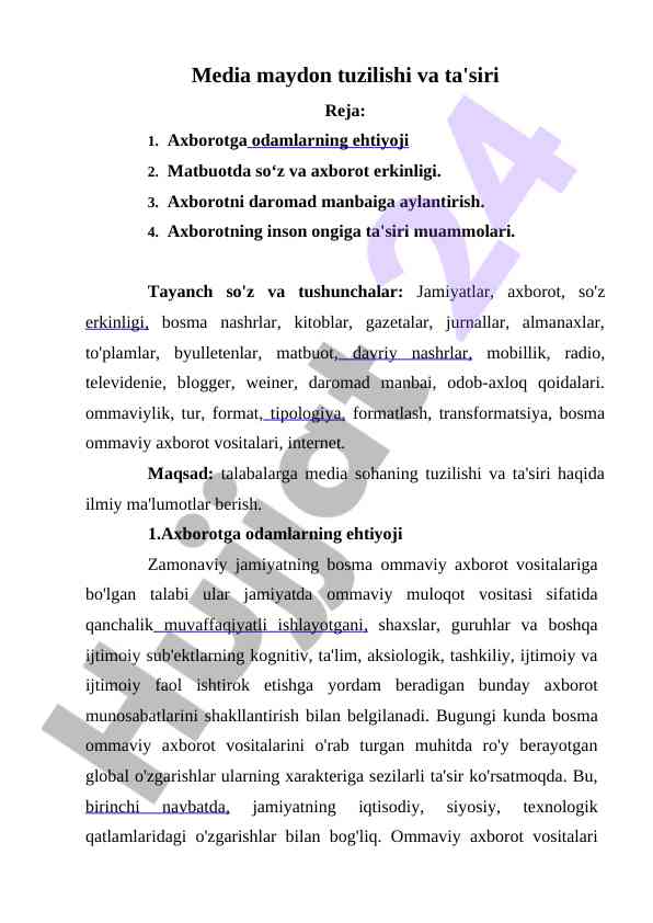 Media maydon tuzilishi va ta'siri tahlili