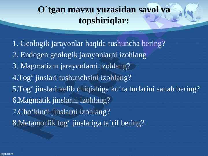 Tog‘ jinslarining genetik turlari va tahlili