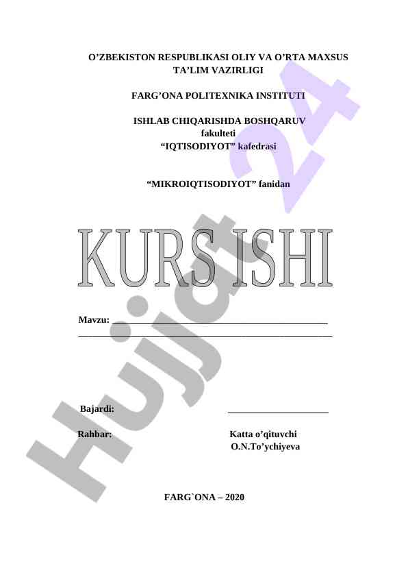 Mikroiqtisodiyot kurs ishini bajon keltirish usullari