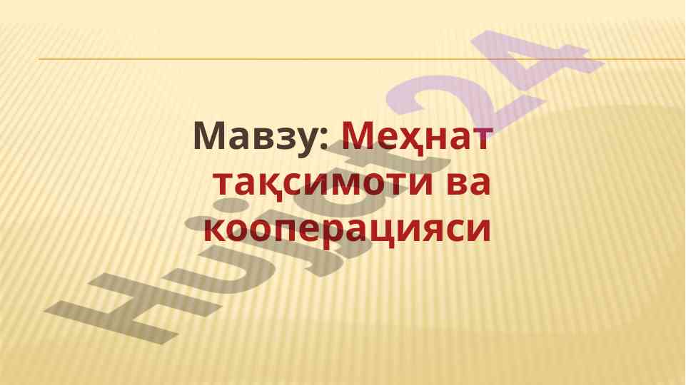 Mehnat taqsimoti va kooperatsiyasi tajribalari