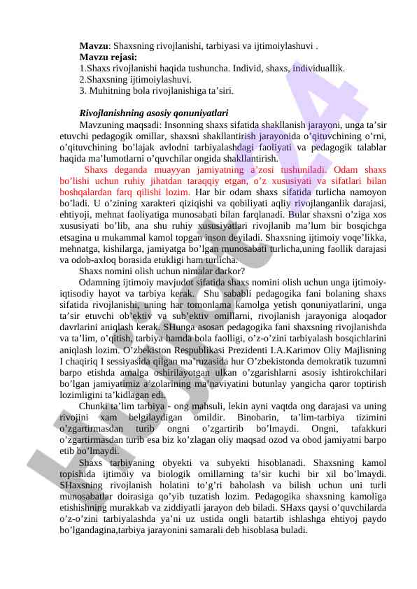 Shaxsning rivojlanishi va ijtimoiylashuvi tahlili