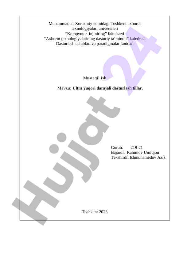 Ultra yuqori darajali dasturlash tillari tahlili