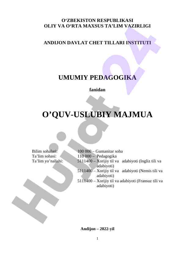 O‘quv-uslubiy majmua: pedagogika va chet tillar