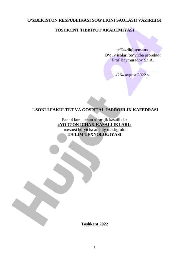 Amaliy mashg‘ulotlar yo‘g‘on ichak kasalliklari bo‘yicha