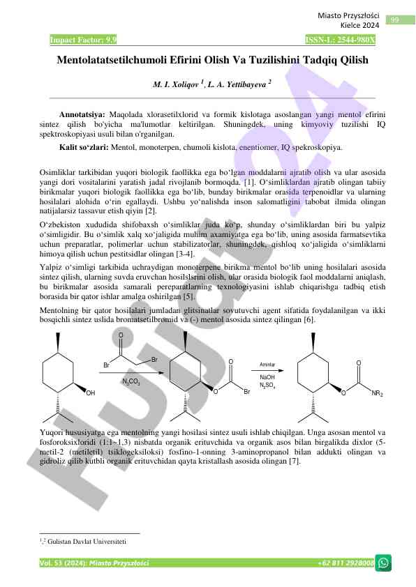 Syntesis of new menthol ester based on formic acid