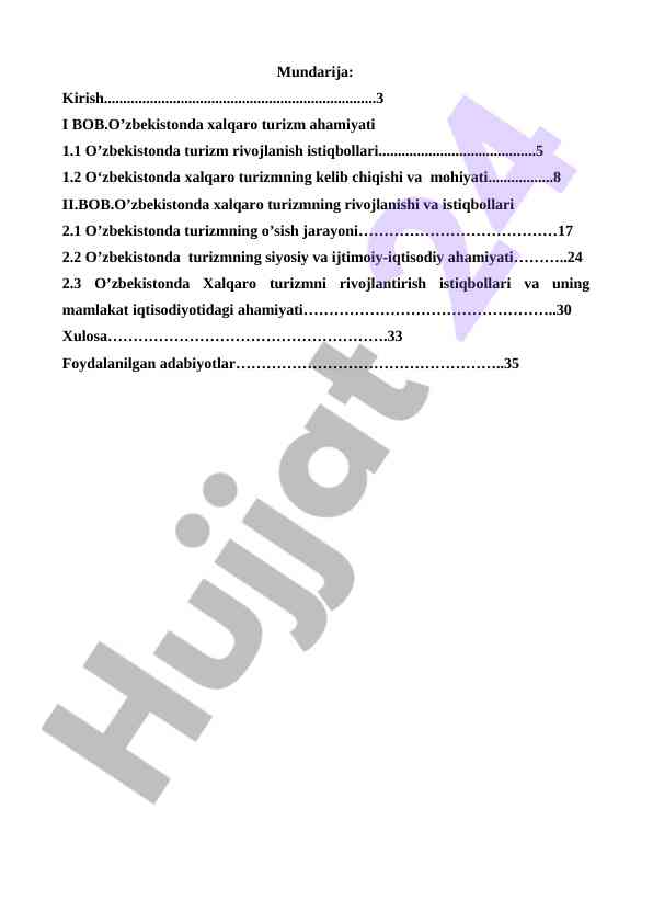 O‘zbekistonda xalqaro turizmning rivojlanishi va istiqbollari