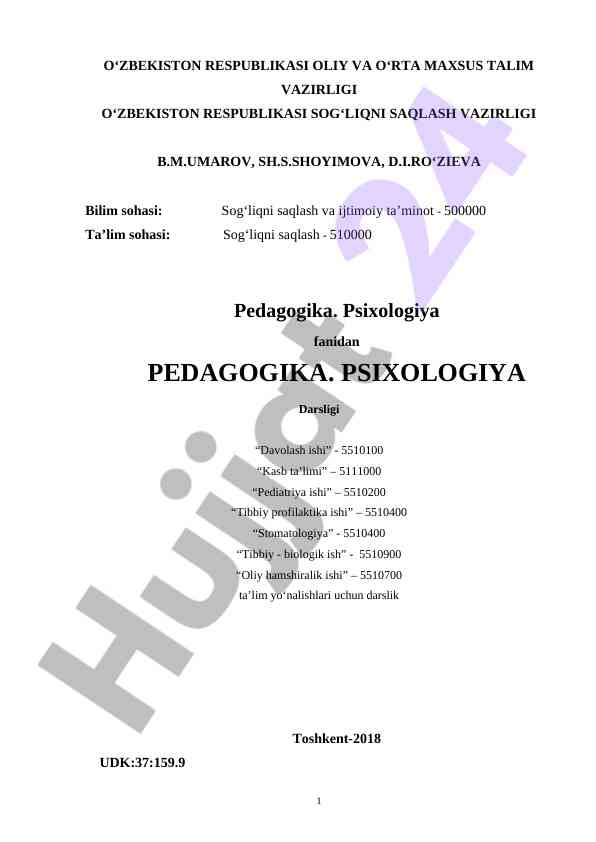 Pedagogika va psixologiya darsligi davolash ishlari