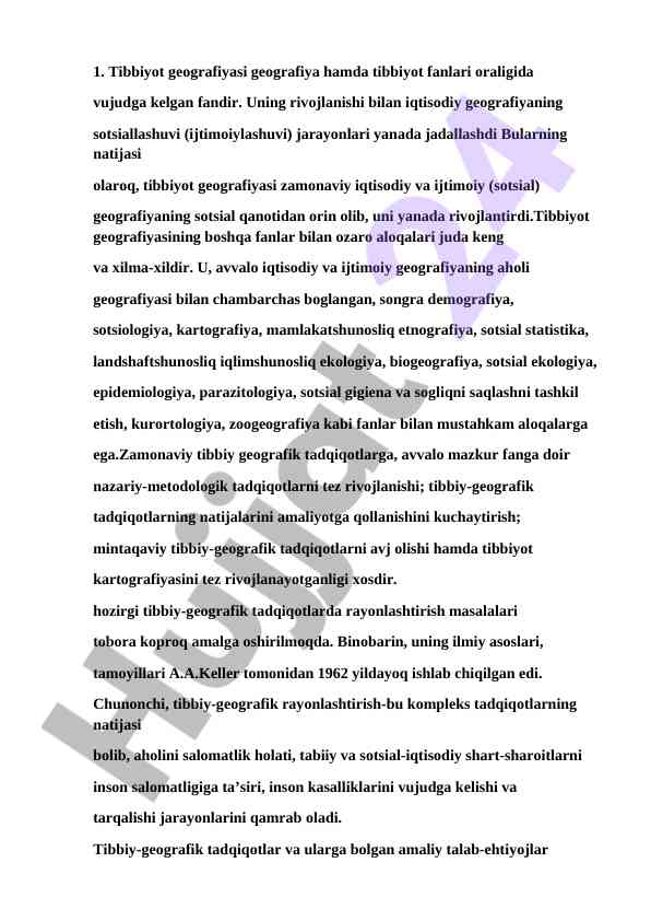 Tibbiyot geografiyasi va ijtimoiy fanlar o‘rtasidagi aloqalar