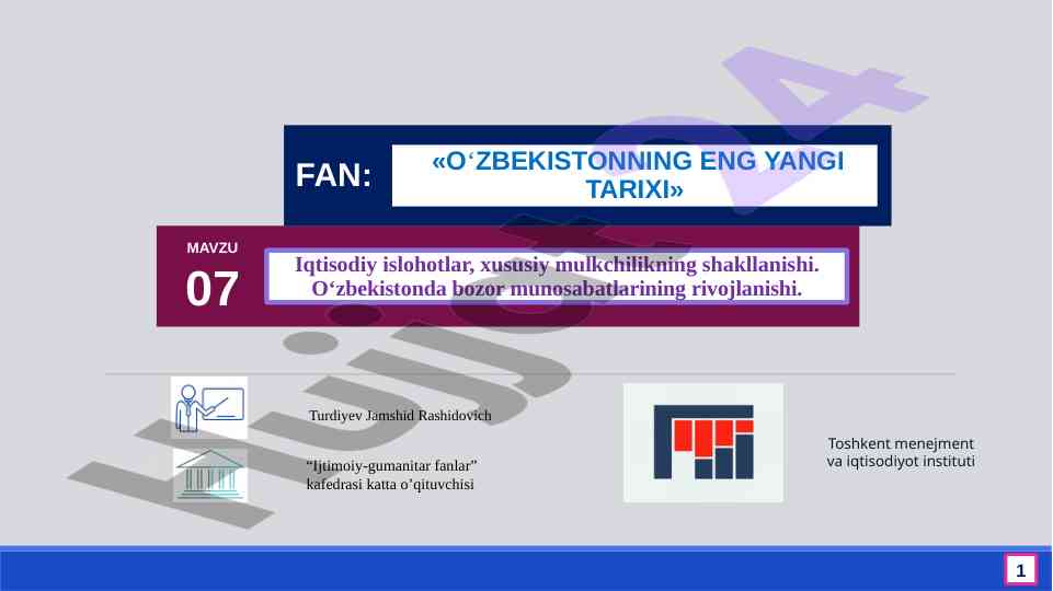O‘zbekistonning bozor iqtisodiyotiga o‘tish tamoyillari